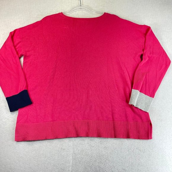 LISA TODD Womens L Pink Good Vibrations Stars Heart Pullover Sweater Color Cuffs - Picture 9 of 10